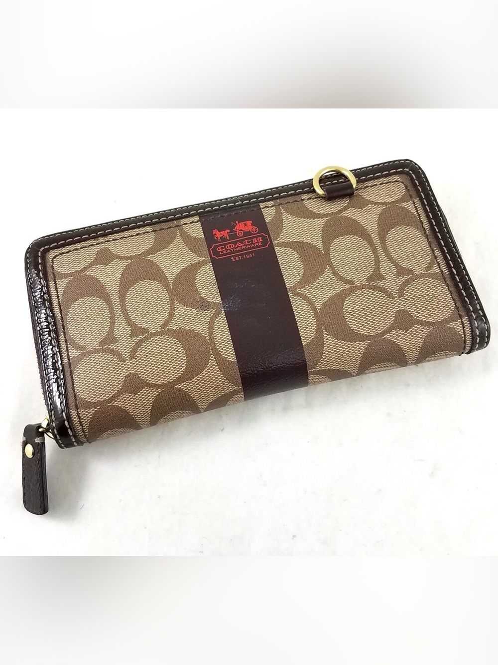 Coach Heritage Signature Stripe Long Accordion Wallet